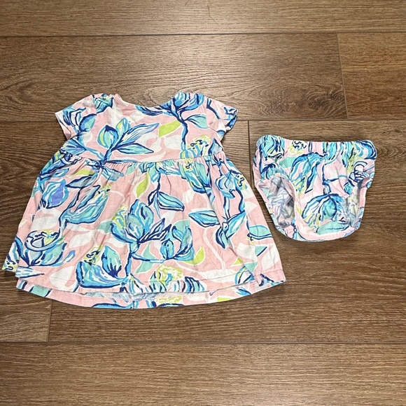 Lilly Pulitzer Toddler Girls Cotton Dress with Bloomers, 12-18 M, Floral, Pink